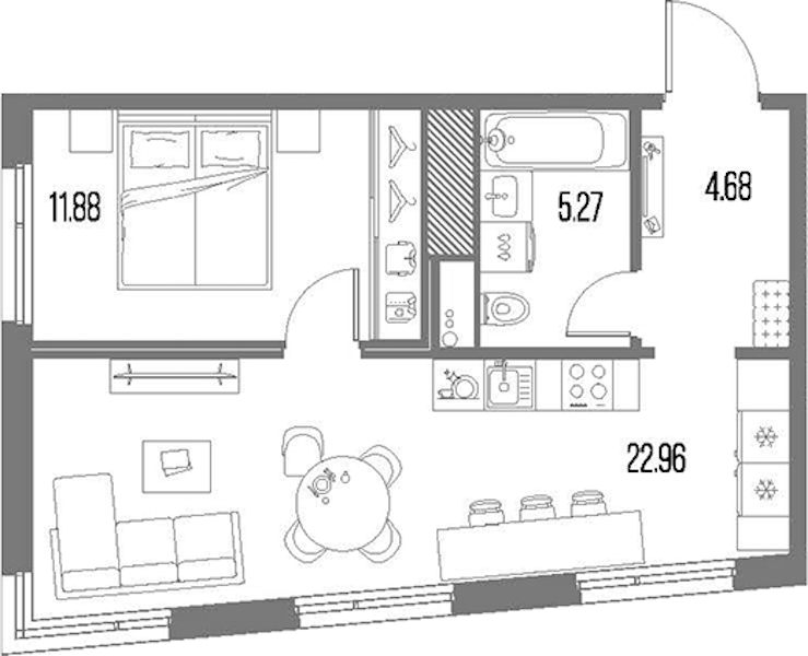 1-комнатная квартира 44.79 м², 9/10 эт., ЖК «LEGENDA Васильевского»